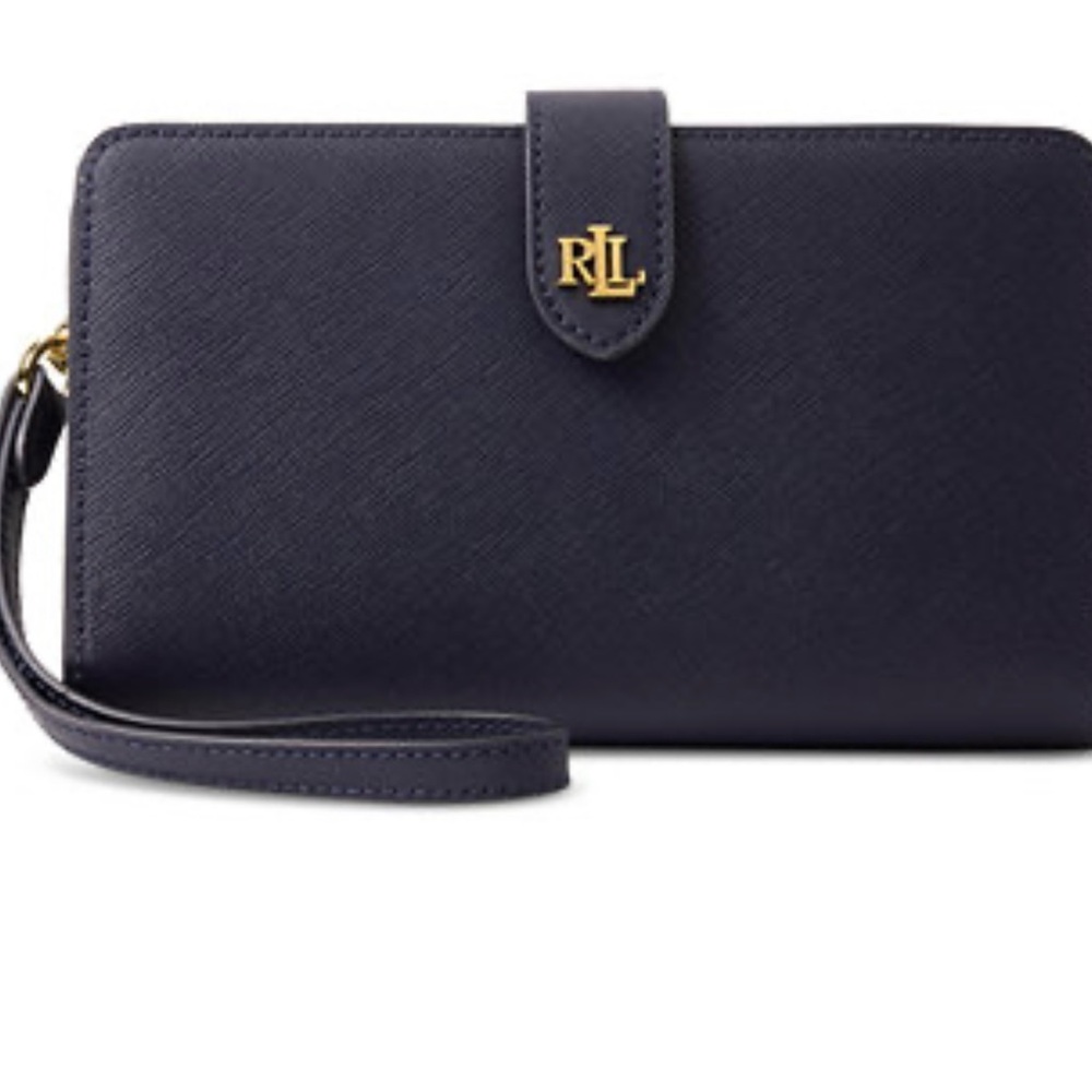 Beautiful NEW Ralph Lauren cross Hatch wristlet leather wristlet Navy MSRP$200